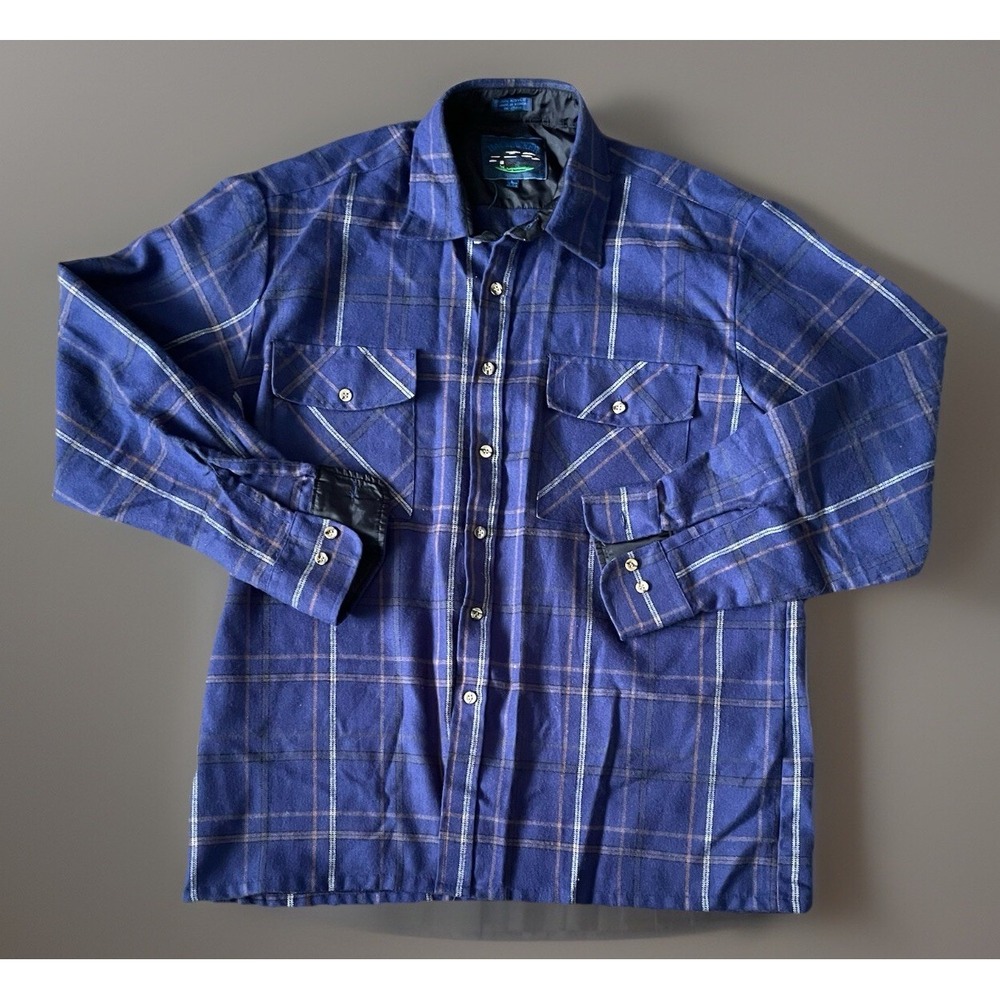 Backpacker Long Sleeve Button Down Shirt Blue Gray Flannel Plaid Large JBHS